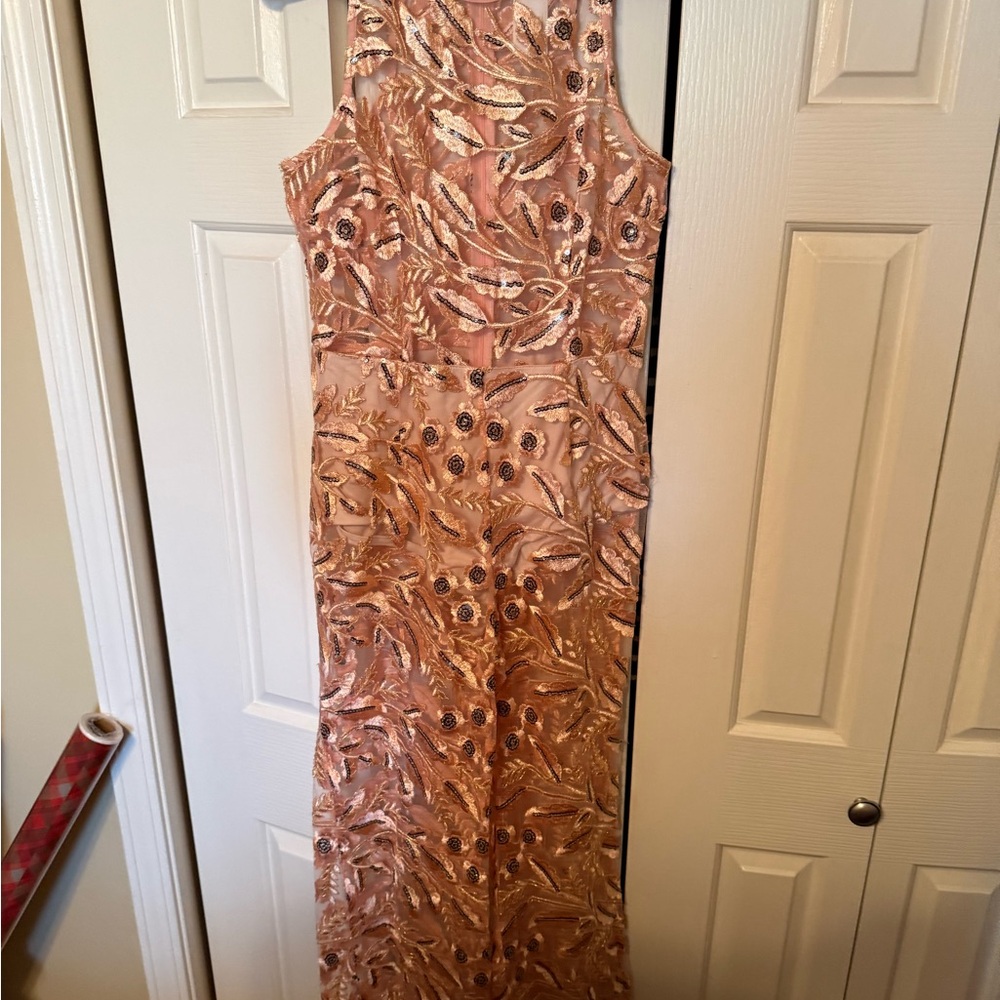 L'ATISTE Peach Embroidered body suit with flare bottoms